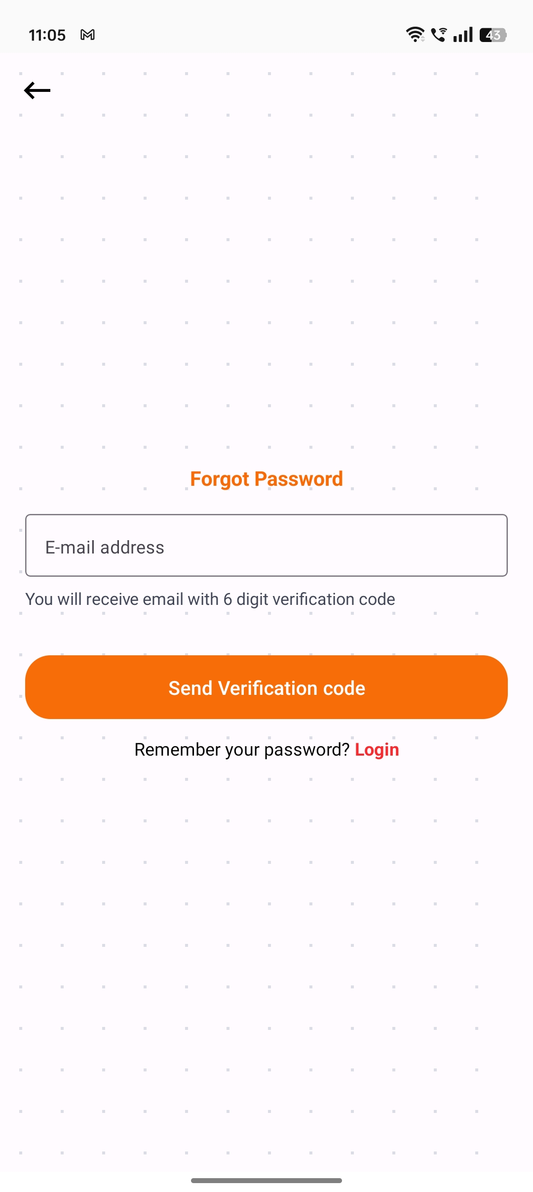 Forgot Password screen of Daily Expenses