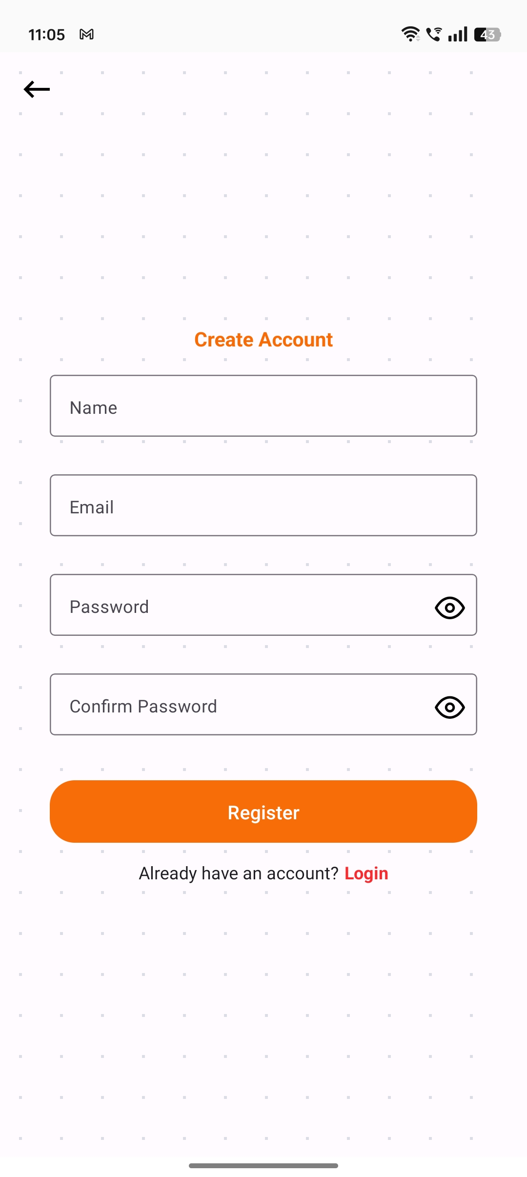 Register screen of Daily Expenses